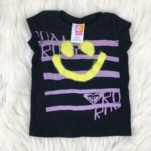 Roxy 6-9 months black cotton shirt short sleeve t-shirt graphic smiley face